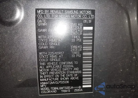 2020 Nissan Rogue Sv Intelligent Awd from USA, damaged, VIN KNMAT2MV0LP515136